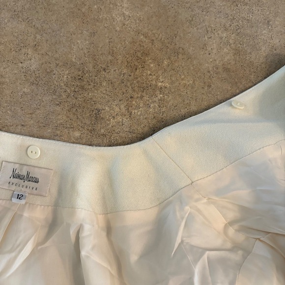 Vintage Neiman Marcus Exclusive Women's Cream 3 Piece Skirt Set Fur Collar SZ 12 - Picture 8 of 9